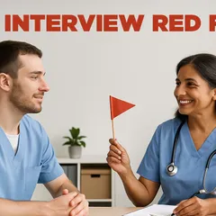 two healthcare professionals in a job interview, a young nurse and a business professional