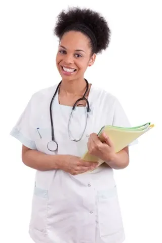An advanced practice nurse with a patient chart