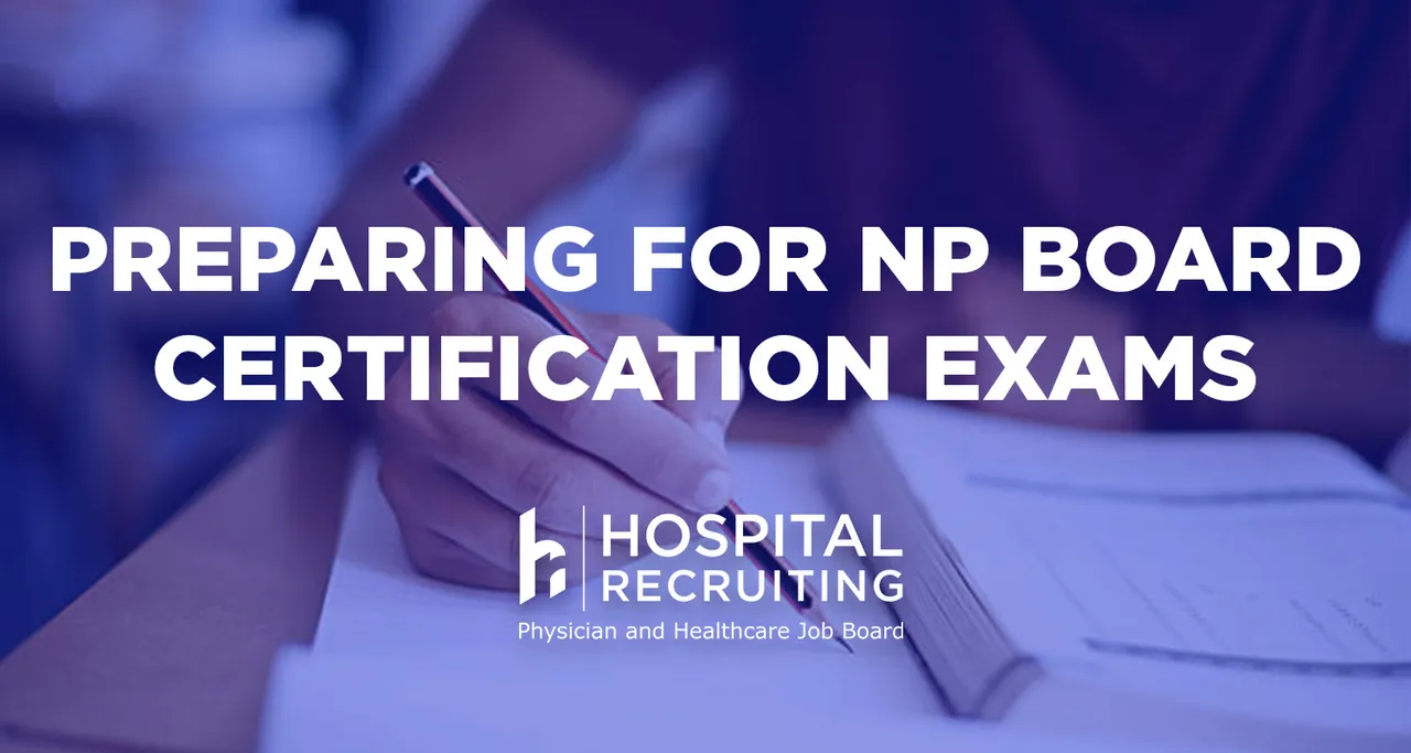 a blue vector image of a nurse practitioner study for a board certification exam