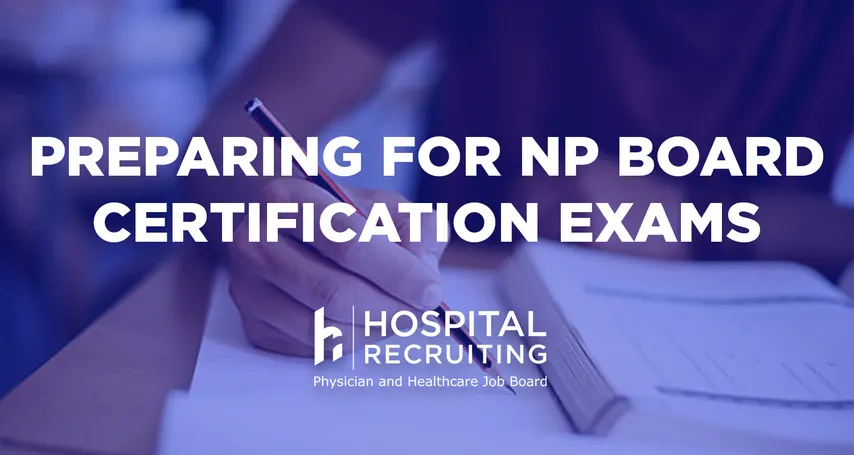 a blue vector image of a nurse practitioner study for a board certification exam