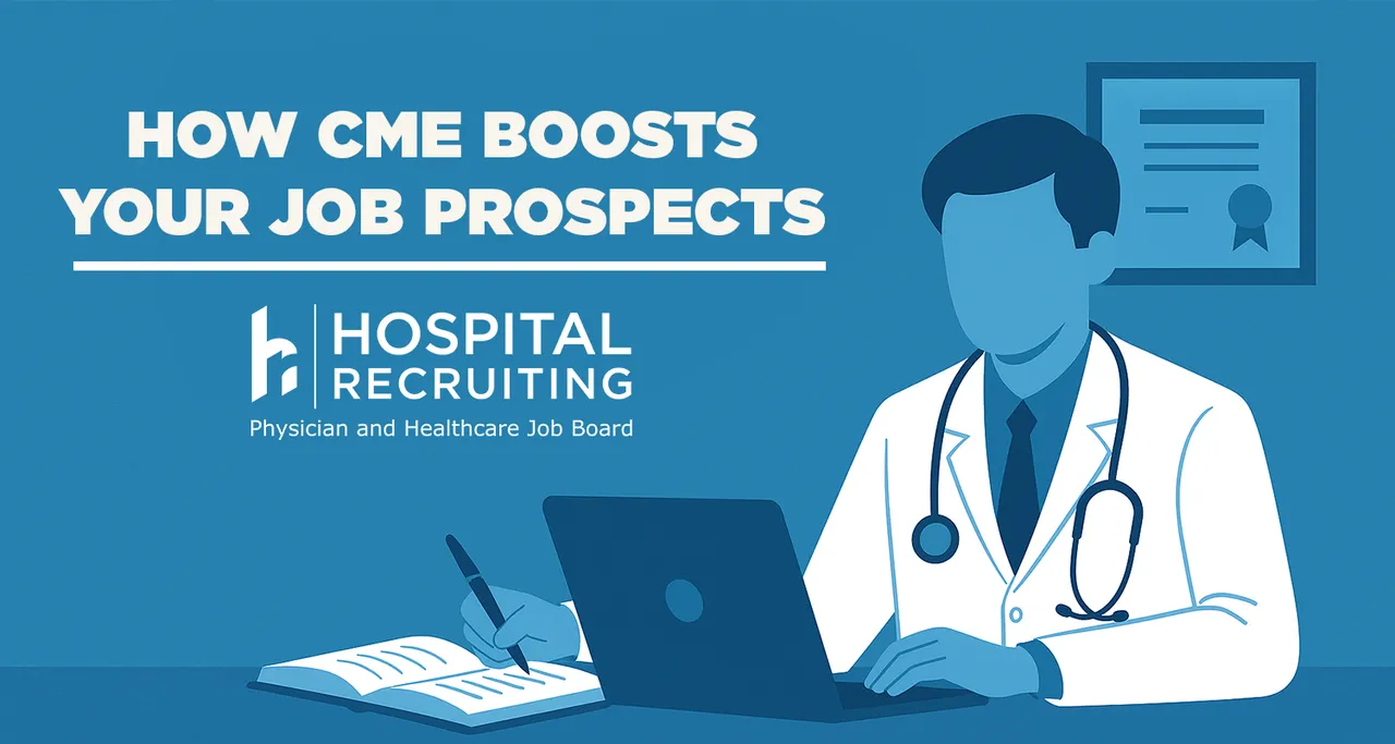 blue vector image of a pediatric physician continuing their medical education