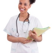 An advanced practice nurse with a patient chart