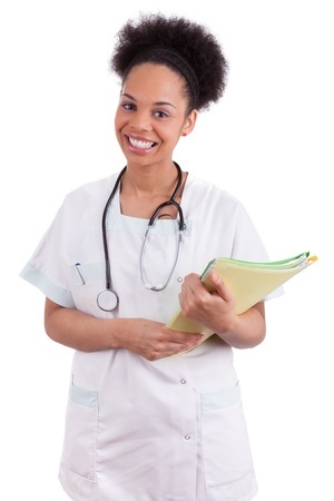 An advanced practice nurse with a patient chart