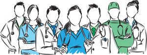 Illustration of a team of doctors from various medical specialties